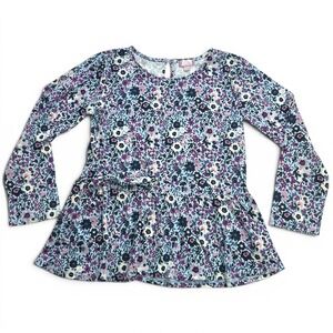 Mila and Emma Purple Floral Peplum Top Girls Size L 10/12 Long Sleeve Bow Detail